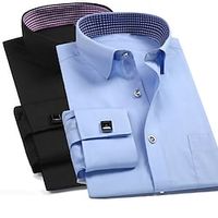 Voor heren Overhemd Overhemd met knopen Franse manchetoverhemden Shirt met kraag Zwart Wit Blozend Roze blauw Lange mouw Welving Strijkijzer Alle seizoenen Bruiloft Werk Kleding Button-omlaag Lightinthebox - thumbnail