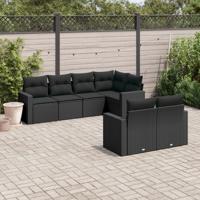 7-delige Loungeset met kussens poly rattan zwart
