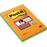 Post-It Super Sticky Notes, 45 blaadjes, ft 102 x 152 mm, geassorteerde kleuren, pak van 3