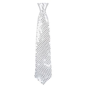 Verkleed stropdas met pailletten zilver 40 cm - Verkleedstropdassen