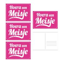 Hoera een meisje ansichtkaart - 5x - wenskaart - geboorte - geboren - kraamcadeau - A5 - roze - kart