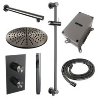 Regendoucheset Inbouw Brauer Gunmetal Carving Thermostatisch 30 cm met 3-Weg Omstelling, Wandarm, Glijstang en Staaf Handdouche Geborsteld Gunmetal - thumbnail