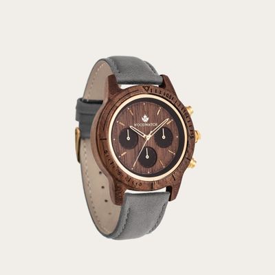 Houten Horloge Walnut Gold Grey Houten Horloge Walnut Gold Grey