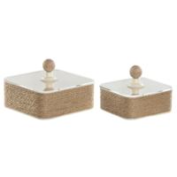 Juwelenkistje Home ESPRIT Lichtbruin Metaal 16 x 16 x 11 cm (2 Onderdelen)