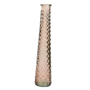 Vaas/bloemenvaas van gerecycled glas - D7 x H32 cm - transparant roze/bruin