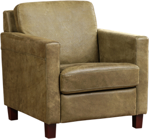 Olijfgroene leren landelijke fauteuil Smart - poot hout bruin - Kenia Leer Olive (olijfgroen leer)