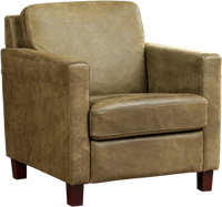 Olijfgroene leren landelijke fauteuil Smart - poot hout bruin - Kenia Leer Olive (olijfgroen leer)