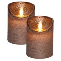 Led kaars/stompkaars - 2x st- brons - H10 x D7,5 cm -wax - warm wit licht - bewegende vlam