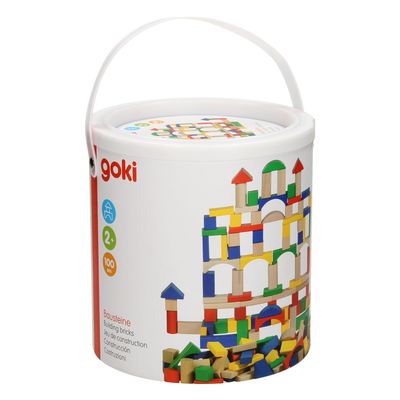 Goki houten bouwblokken in ton kleur, 100dlg.