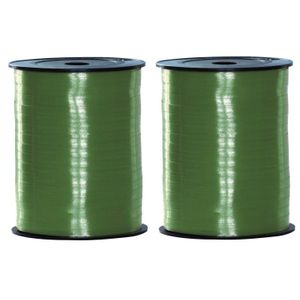 2x stuks groen cadeau sier lint 500 meter x 5 milimeter breed