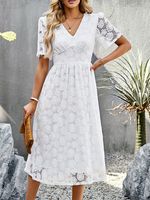 Casual Lace V Neck Loose Dress With No - thumbnail