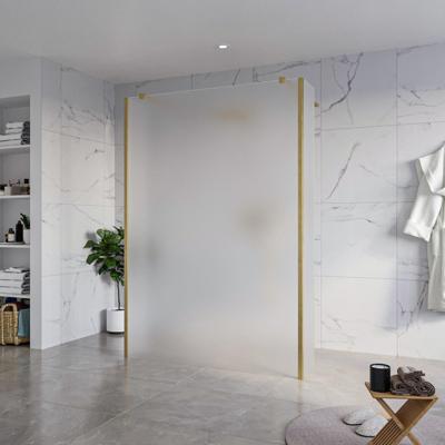Fortifura Galeria Vrijstaande Inloopdouche - 140x200cm - Glas mat - antikalk - 8mm veiligheidsglas - 2 zijwanden 40cm - wandsteunen en hoekprofielen - Geborsteld Messing PVD (Goud) SW927770 2x/SW797937/SW797921 2x/SW798731 2x