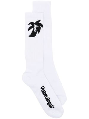 Palm Angels chaussettes en coton à logo en jacquard - Blanc