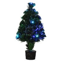 Mini Fiber kunst kerstboom - 42 cm - met kerstverlichting - fiber optic - led lampjes - kunstboom