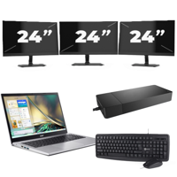 Acer Aspire A315-44P - AMD Ryzen 7 5700U - 15 inch - 16GB RAM - 256GB SSD - Windows 11 Home + 3x 24 inch Monitor