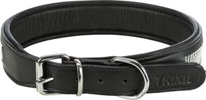 TRIXIE HALSBAND HOND ACTIVE COMFORT MET STRASS STEENTJES LEER ZWART 50-58X4CM