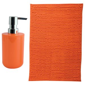 MSV badkamer droogloop mat - Milano - 40 x 60 cm - met bijpassende kleur zeeppompje - oranje