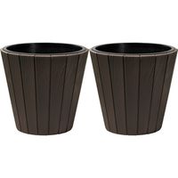 Plantenpot/bloempot Wood Style - 2x - buiten/binnen - kunststof - donkerbruin - D30 x H28 cm - thumbnail