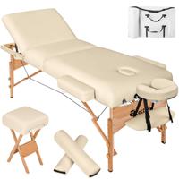 tectake® - Massagetafel matras van 10 cm hoog en houten frame + rolkussens, draagtas en kruk - beige - 400187 - thumbnail
