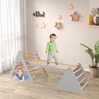 3-In-1 Klimset voor Kinderen Driehoekige Ladder met Dubbelzijdige Helling om te Glijden en te Klimmen Grijs