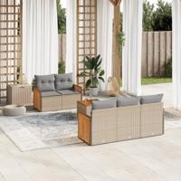 6-delige Loungeset met kussens poly rattan beige