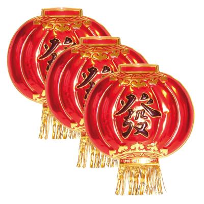 Chinese wanddecoratie schild - 3x - 54 x 60 cm - Chinees feest thema versiering - rood - kunststof