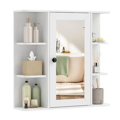 Badkamermeubel met Spiegel Voorzien van Drie Ingebouwde Planken en zes Open Vakken-Wit