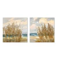 Schilderij Home ESPRIT Blauw Gouden Strand Mediterrane 80 x 3 x 80 cm (2 Stuks)