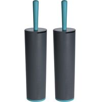 2x Toiletborstels antraciet grijs met turquoise 42 cm - thumbnail