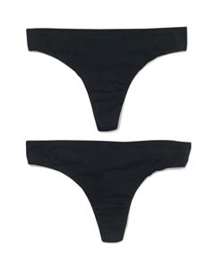 HEMA Dames Strings Stretch Katoen - 2 Stuks Zwart (zwart)