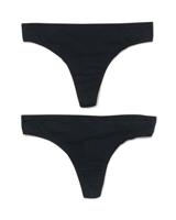 HEMA Dames Strings Stretch Katoen - 2 Stuks Zwart (zwart)