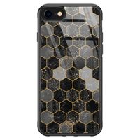 iPhone SE 2020 glazen hardcase - Hexagons zwart