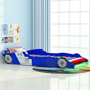 Kinder raceauto bed met LED-verlichting 90x200 cm blauw