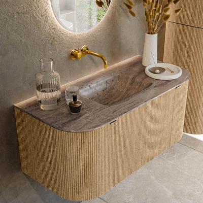 Badmeubel Mondiaz Kurve-Dlux | 100 cm | Meubelkleur Oak | Wastafelkleur Oza | Solid surface | Wasbak midden spoelbak | Zonder kraangat(en)