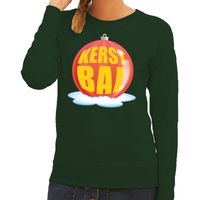 Foute kersttrui kerstbal rood op groene sweater voor dames - thumbnail