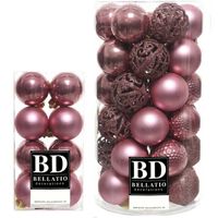 53x stuks kunststof kerstballen oudroze (velvet pink) 4 en 6 cm glans/mat/glitter mix - Kerstbal - thumbnail