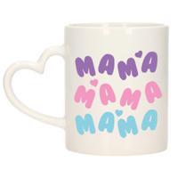 Bellatio Decorations Cadeau koffie/thee mok voor mama - wit - hartjes/liefdes oor - Moederdag   -