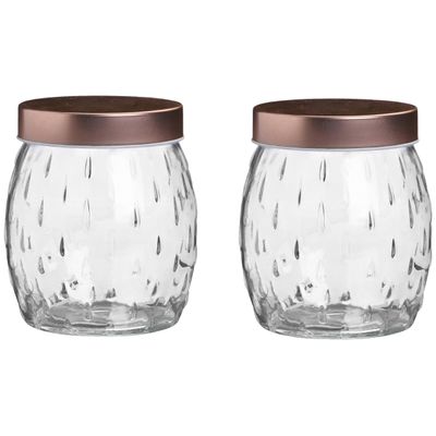 Voorraadpot/bewaarpot Beau - 2x - 1L - glas - koperen deksel - D13 x H13 cm Voorraadpot/bewaarpot Beau - 2x - 1L - glas - koperen deksel - D13 x H13 cm
