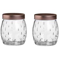 Voorraadpot/bewaarpot Beau - 2x - 1L - glas - koperen deksel - D13 x H13 cm