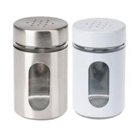 Excellent Houseware Peper- en Zoutstrooier set - glas - wit en zilver - 94 ml