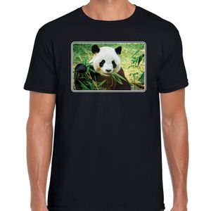 Dieren t-shirt met pandaberen foto zwart voor heren