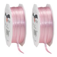 2x Luxe roze satijnen lint rollen 0,3 cm x 50 meter cadeaulint verpakkingsmateriaal - Cadeaulinten - thumbnail