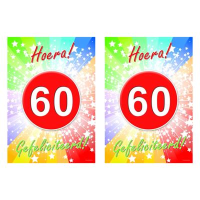 Verjaardag deurposter - 2x - 60 jaar - 59 x 42 cm - leeftijd feestartikelen