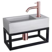 Differnz Ravo fonteinset beton lichtgrijs - kraan gebogen - met handdoekrek - 38.5 x 18.5 x 9 cm - rood koper