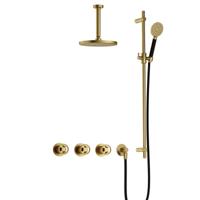 Hotbath Cobber - CW7067 - Inbouw Regendoucheset - Geborsteld Messing PVD - 2 Stopkranen - Thermostatisch - Plafondbuis 15 cm - Hoofddouche 200 mm - Ronde Handdouche 3 Standen - Glijstang 900 mm - Waterbesparend