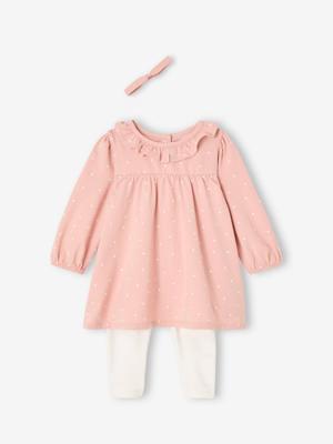 Babyset jurk + legging + haarband rozen