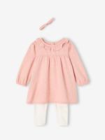 Babyset jurk + legging + haarband rozen