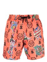 Philipp Plein short de bain à imprimé monogrammé - Orange - thumbnail