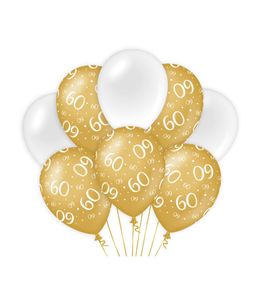 Ballonnen 60 Jaar Goud/Wit (8st)