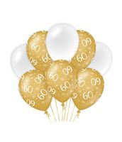 Ballonnen 60 Jaar Goud/Wit (8st)